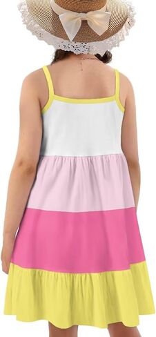 فستان الصيف الفتيات 3-14 Y Kids Nasual Spaghetti Strap Strap Tiered Midi Dresses Cute Twirly Skater Party Sundress in Kuwait