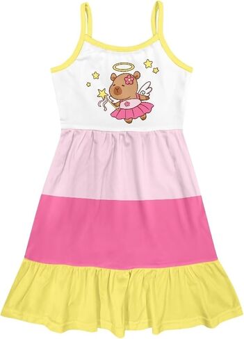فستان الصيف الفتيات 3-14 Y Kids Nasual Spaghetti Strap Strap Tiered Midi Dresses Cute Twirly Skater Party Sundress in Kuwait