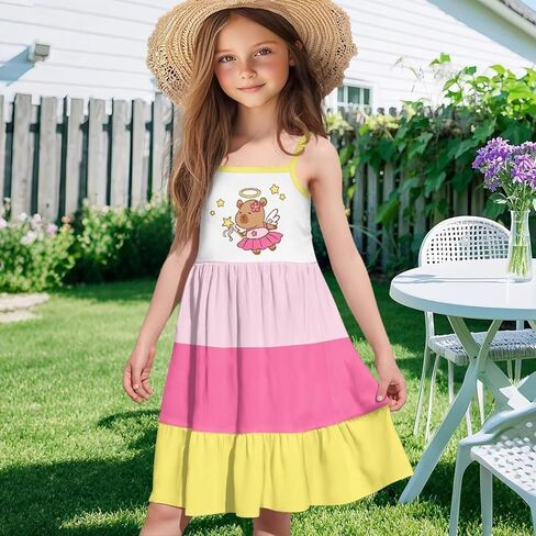 فستان الصيف الفتيات 3-14 Y Kids Nasual Spaghetti Strap Strap Tiered Midi Dresses Cute Twirly Skater Party Sundress in Kuwait