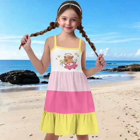 فستان الصيف الفتيات 3-14 Y Kids Nasual Spaghetti Strap Strap Tiered Midi Dresses Cute Twirly Skater Party Sundress in Kuwait