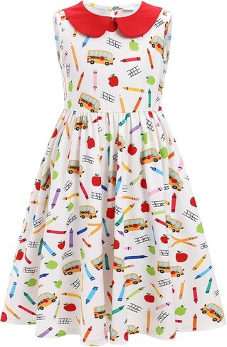 ODOLDI Kids Girls Back to School Dress Peter Pan Collar Ruffle Dress Casual Sundress for School Party 3-7 Years in Saudi Arabia