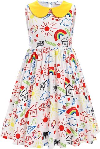 ODOLDI Kids Girls Back to School Dress Peter Pan Collar Ruffle Dress Casual Sundress for School Party 3-7 Years in Saudi Arabia