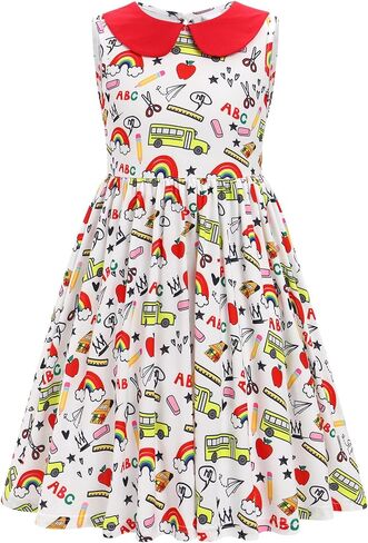 ODOLDI Kids Girls Back to School Dress Peter Pan Collar Ruffle Dress Casual Sundress for School Party 3-7 Years in Saudi Arabia