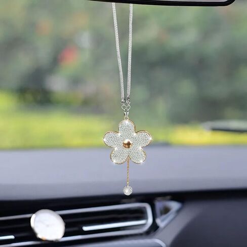 إكسسوارات سحر شنقا للسيارة ، تزيين مرآة Crystal Flower Car الخلفية ، إكسسوارات زخرفة داخلية للسيارات للنساء (Purple) in Saudi Arabia