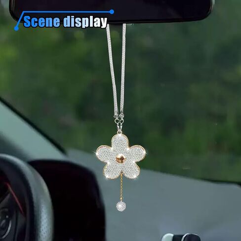 إكسسوارات سحر شنقا للسيارة ، تزيين مرآة Crystal Flower Car الخلفية ، إكسسوارات زخرفة داخلية للسيارات للنساء (Purple) in Saudi Arabia