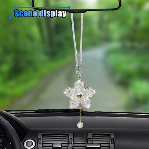 إكسسوارات سحر شنقا للسيارة ، تزيين مرآة Crystal Flower Car الخلفية ، إكسسوارات زخرفة داخلية للسيارات للنساء (Purple) in Saudi Arabia
