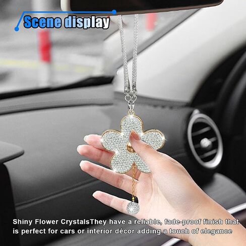 إكسسوارات سحر شنقا للسيارة ، تزيين مرآة Crystal Flower Car الخلفية ، إكسسوارات زخرفة داخلية للسيارات للنساء (Purple) in Saudi Arabia