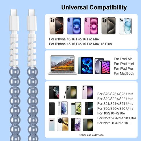 HianDier USB C to USB C Cable 3.3FT 3A Stylish Durable Green Turquoise Bead Type C Charger Fast Charging Cord Compatible with iPhone 16 Pro Max 15 Samsung S25 Ultra S24 for iPad Pro MacBook-Green in Kuwait