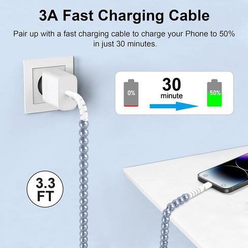 HianDier USB C to USB C Cable 3.3FT 3A Stylish Durable Green Turquoise Bead Type C Charger Fast Charging Cord Compatible with iPhone 16 Pro Max 15 Samsung S25 Ultra S24 for iPad Pro MacBook-Green in Kuwait