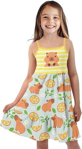 فستان الصيف الفتيات 3-14 Y Kids Nasual Spaghetti Strap Strap Tiered Midi Dresses Cute Twirly Skater Party Sundress in Kuwait