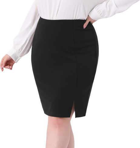 Agnes Orinda Womens Plus Size Pencil Skirt Knee Length High Waist Stretchy Bodycon Formal Business Work Skirt Side Slit in Saudi Arabia