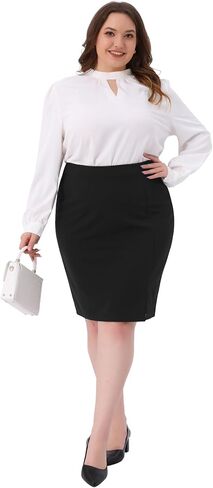 Agnes Orinda Womens Plus Size Pencil Skirt Knee Length High Waist Stretchy Bodycon Formal Business Work Skirt Side Slit in Saudi Arabia