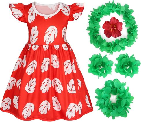 Benylion Lilo Costume for Girls Red Leaf Hawaiian Dress Lilo Dress for Girls Christmas Costumes Cosplay Birthday Party Wear in Saudi Arabia