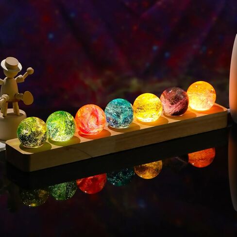 7 PCS 40mm ملونة من الكرات الزجاجية الكريستالية الكرات مجموعة مجالات طبيعية زخرفية مع LED قاعدة خشبية قاعدة ليلية ديكور لحفل زفاف المنزل ، الحفلات إيجابية الطاقة in Saudi Arabia