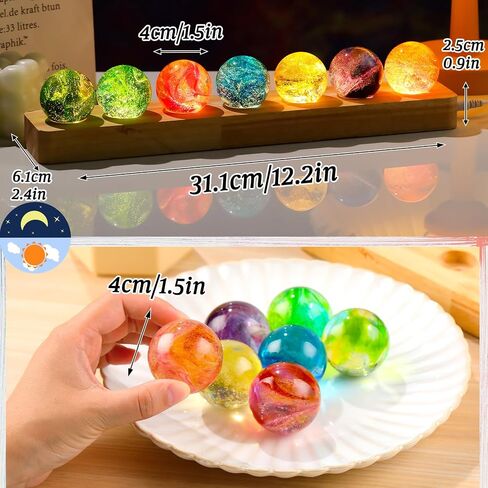 7 PCS 40mm ملونة من الكرات الزجاجية الكريستالية الكرات مجموعة مجالات طبيعية زخرفية مع LED قاعدة خشبية قاعدة ليلية ديكور لحفل زفاف المنزل ، الحفلات إيجابية الطاقة in Saudi Arabia
