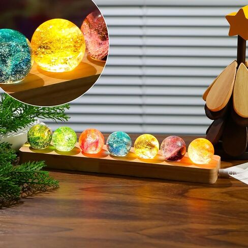 7 PCS 40mm ملونة من الكرات الزجاجية الكريستالية الكرات مجموعة مجالات طبيعية زخرفية مع LED قاعدة خشبية قاعدة ليلية ديكور لحفل زفاف المنزل ، الحفلات إيجابية الطاقة in Saudi Arabia