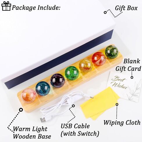 7 PCS 40mm ملونة من الكرات الزجاجية الكريستالية الكرات مجموعة مجالات طبيعية زخرفية مع LED قاعدة خشبية قاعدة ليلية ديكور لحفل زفاف المنزل ، الحفلات إيجابية الطاقة in Saudi Arabia