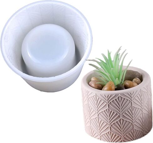 Round Vintage Pattern Flower Pot Silicone Mold Concrete Succulent Planter Vase Mold Candle Pen Holder Plaster Epoxy Resin Cement Clay Mould in Kuwait