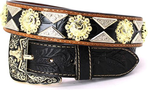 التوت الذهبي الحزام الجلدي الغربي مع الديكور الفضي الثلاثي in Kuwait