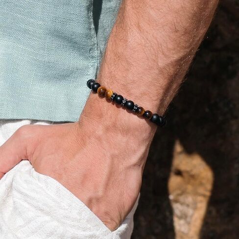 الأسود onyx و tiger eye & lapis lazuli beads سوار قابل للتعديل in Saudi Arabia