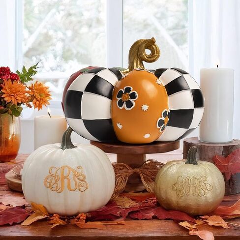 Thanksgiving Decorations for Home, Resin Set of 3 Decorative Stackable Corn Pumpkins, Fall Pumpkins Figurines Seasonal Harvest Indoor Table Centerpiece Mantel Outdoor Porch Decor in Kuwait