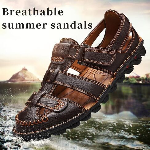 Driving Shoes Leather Sandals for Men Closed Toe Handmade Hiking Sandals for Men Breathable Mens Leather Sandals Pu in Saudi Arabia
