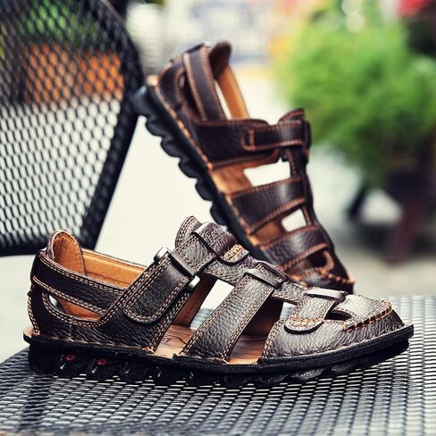 Driving Shoes Leather Sandals for Men Closed Toe Handmade Hiking Sandals for Men Breathable Mens Leather Sandals Pu in Saudi Arabia