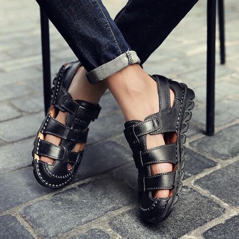 Driving Shoes Leather Sandals for Men Closed Toe Handmade Hiking Sandals for Men Breathable Mens Leather Sandals Pu in Saudi Arabia