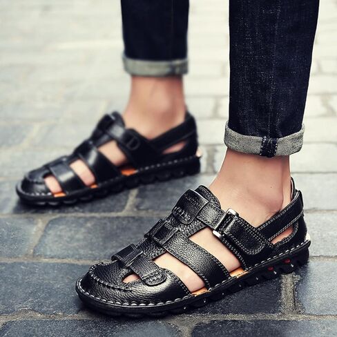 Driving Shoes Leather Sandals for Men Closed Toe Handmade Hiking Sandals for Men Breathable Mens Leather Sandals Pu in Saudi Arabia