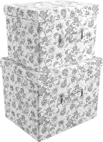 Martha Stewart Essential Collapsible Stackable Decorative Home Storage Organization With Lidded Tops, Set of 2 Nesting Boxes with Lids, Bedford Floral in Saudi Arabia