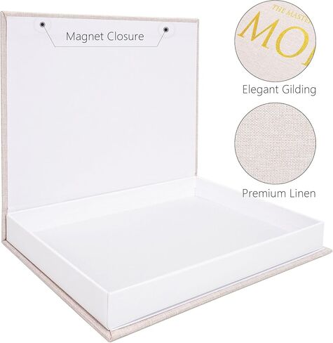 Decorative Book Storage Box Set of 2, Stylish Decorative Books, Linen Faux Book Storage Box for Bookshelf, Coffee Tables, Home Decor, Beige in Kuwait