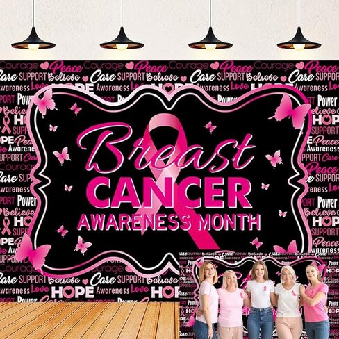 خلفية للتوعية بسرطان الثدي مقاس 7x5أقدام، شريط وردي، خلفية شهر للتوعية بالثدي للنساء، ديكورات حفلات التوعية بسرطان الثدي (84 × 60 بوصة) in Kuwait