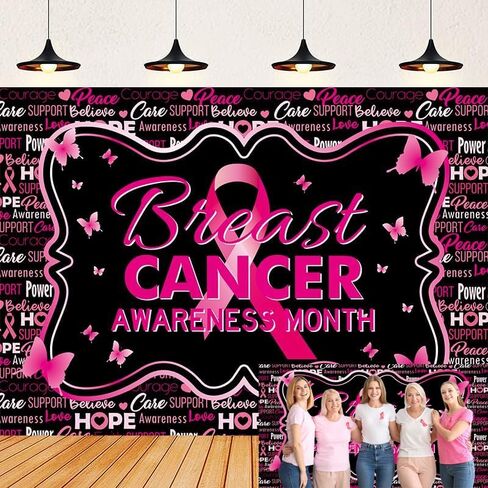 خلفية للتوعية بسرطان الثدي مقاس 7x5أقدام، شريط وردي، خلفية شهر للتوعية بالثدي للنساء، ديكورات حفلات التوعية بسرطان الثدي (84 × 60 بوصة) in Kuwait