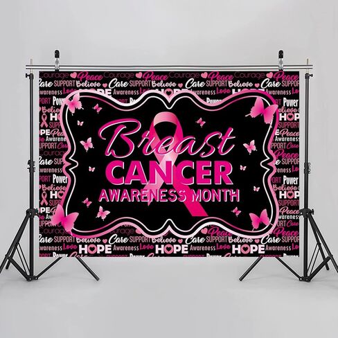 خلفية للتوعية بسرطان الثدي مقاس 7x5أقدام، شريط وردي، خلفية شهر للتوعية بالثدي للنساء، ديكورات حفلات التوعية بسرطان الثدي (84 × 60 بوصة) in Kuwait