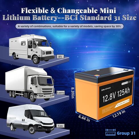 بطارية ليثيوم 12V 125AH ، المجموعة 27 بطارية Deep Cycle LifePo4 ، 1280VA Bluetooth 100A BMS للبطارية البحرية ، بطارية RV ، بطارية الطاقة الشمسية ، التخييم ، عربة الجولف ، محرك التصيد ، كحد أقصى 15000 دورة 10 سنوات in Saudi Arabia