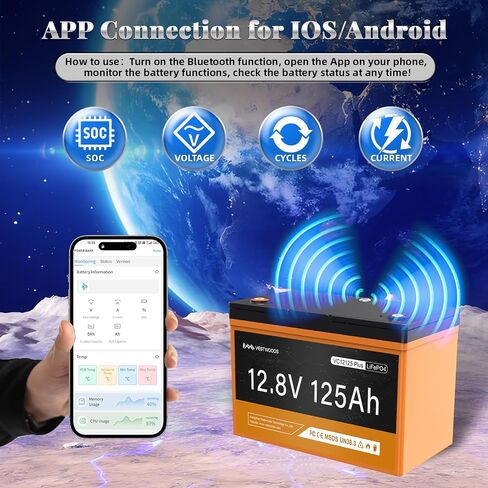 بطارية ليثيوم 12V 125AH ، المجموعة 27 بطارية Deep Cycle LifePo4 ، 1280VA Bluetooth 100A BMS للبطارية البحرية ، بطارية RV ، بطارية الطاقة الشمسية ، التخييم ، عربة الجولف ، محرك التصيد ، كحد أقصى 15000 دورة 10 سنوات in Saudi Arabia