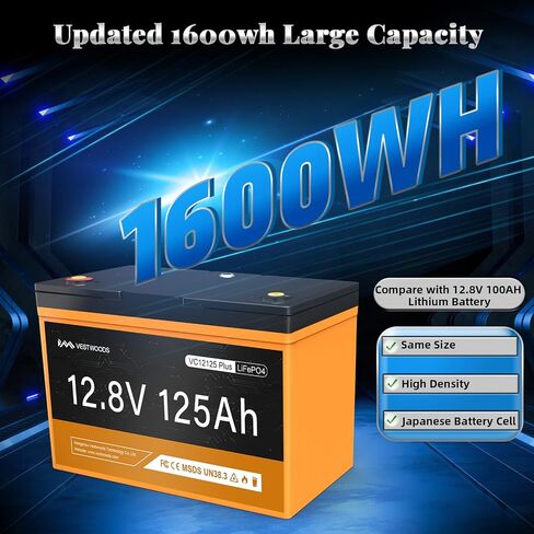 بطارية ليثيوم 12V 125AH ، المجموعة 27 بطارية Deep Cycle LifePo4 ، 1280VA Bluetooth 100A BMS للبطارية البحرية ، بطارية RV ، بطارية الطاقة الشمسية ، التخييم ، عربة الجولف ، محرك التصيد ، كحد أقصى 15000 دورة 10 سنوات in Saudi Arabia