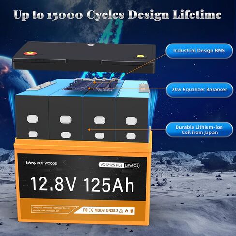 بطارية ليثيوم 12V 125AH ، المجموعة 27 بطارية Deep Cycle LifePo4 ، 1280VA Bluetooth 100A BMS للبطارية البحرية ، بطارية RV ، بطارية الطاقة الشمسية ، التخييم ، عربة الجولف ، محرك التصيد ، كحد أقصى 15000 دورة 10 سنوات in Saudi Arabia