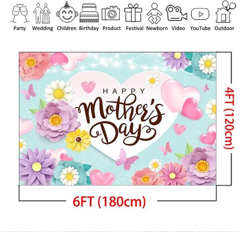 Mocsicka Happy Mother's Backdrop 7x5ft عيد الأم الخلفية الأزهار الأزهار عيد الأم ديكورات الحزب الخلفية in Kuwait