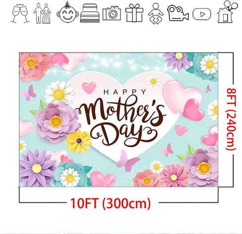 Mocsicka Happy Mother's Day Backdrop 7x5ft Mother's Day Floral Background Mother's Day Party Decorations Backdrop Pink Flowers Photo Background Studio Props (7x5ft) in Saudi Arabia