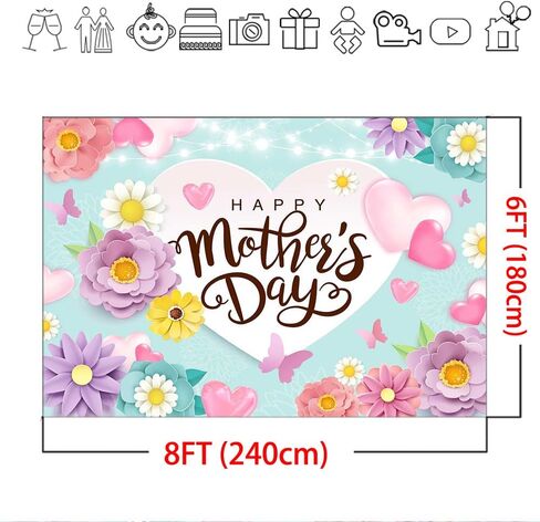 Mocsicka Happy Mother's Day Backdrop 7x5ft Mother's Day Floral Background Mother's Day Party Decorations Backdrop Pink Flowers Photo Background Studio Props (7x5ft) in Saudi Arabia