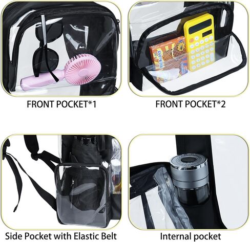 Clear Backpack Heavy Duty,18'' Large Clear Backpack with Multiple Pockets,See Through Bookbag for Boys & Girls,College Work Security,Black in Kuwait