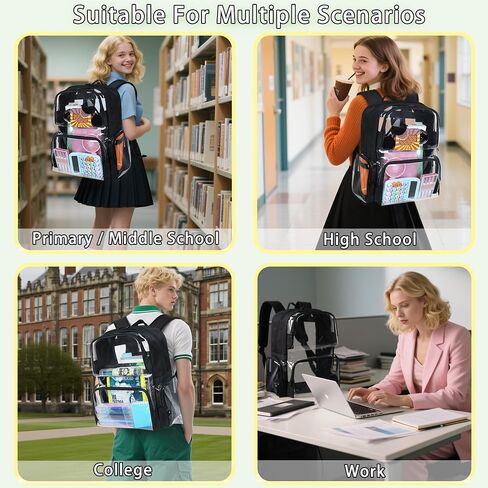 Clear Backpack Heavy Duty,18'' Large Clear Backpack with Multiple Pockets,See Through Bookbag for Boys & Girls,College Work Security,Black in Kuwait