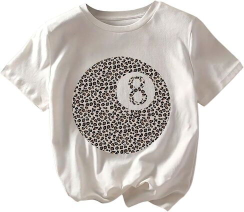 Girl's Leopard Number Graphic Tees Short Sleeve Crew Neck Casual Summer T Shirt in Saudi Arabia