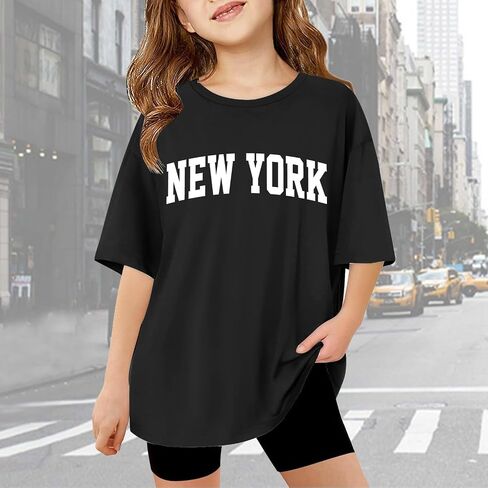 New York Tshirts for Girls Letter Graphic Crewneck Shirt Shirt Excerty Excery Teee Tops in Saudi Arabia
