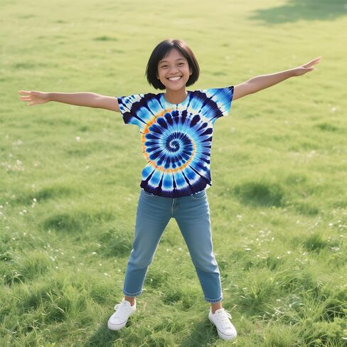 Kids Tie Dye Shirt Children Size 4-10 Years Boys' Girls' Hippies Senior Tie Dye T-Shirt in Saudi Arabia