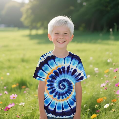 Kids Tie Dye Shirt Children Size 4-10 Years Boys' Girls' Hippies Senior Tie Dye T-Shirt in Saudi Arabia