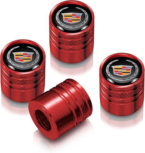 for Cadillac Logo in Black on Shining Silver Aluminum Cylinder-Style Tire Valve Stem Caps in Saudi Arabia