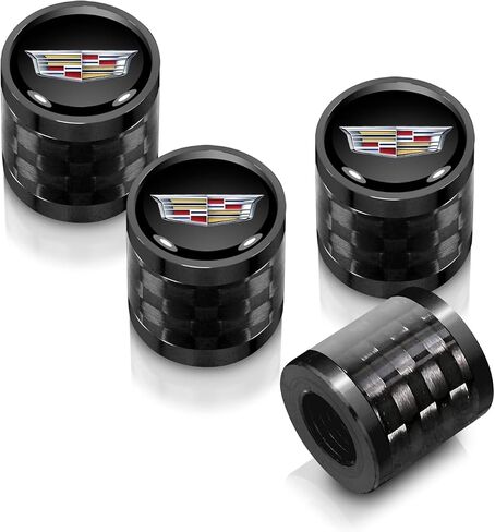 for Cadillac Crest Logo in Black on Real Carbon Fiber Barrel Black Aluminum Tire Valve Stem Caps in Saudi Arabia
