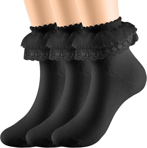 Women Lace Ankle Socks, Ruffle Frilly Princess Lolita Socks for Ladies in Saudi Arabia